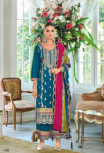 Thumbnail for Anaita Teal Premium Embroidered Chinon Stitched Salwar Suit - Distacart