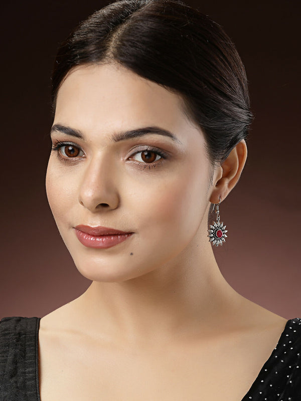 NVR Women's Silver-Toned Artificial Stones German Silver Oxidised Drop Earrings - Distacart