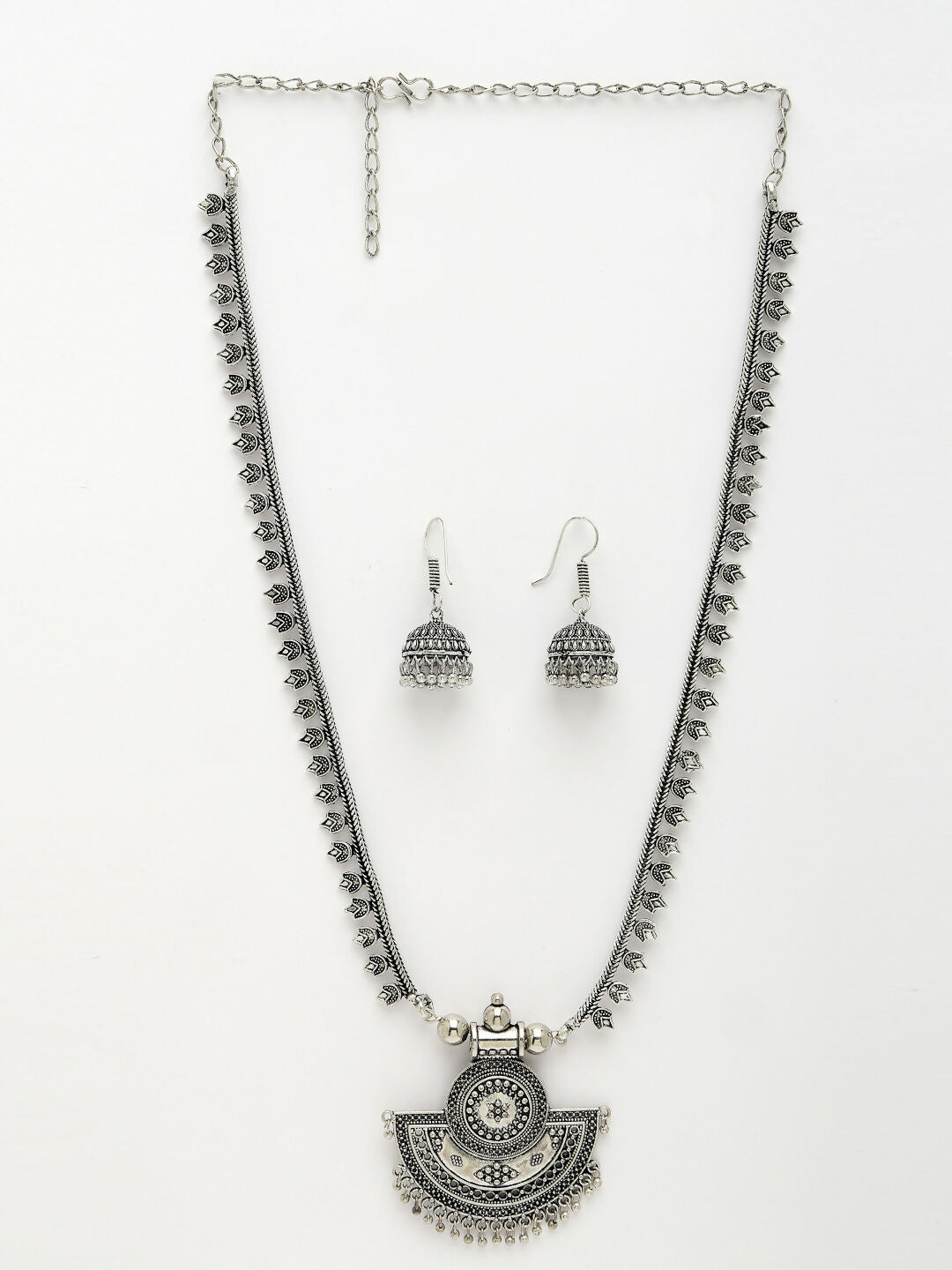 NVR Women's Silver-Toned German Silver Oxidised Necklace with Jhumka Earrings - Distacart