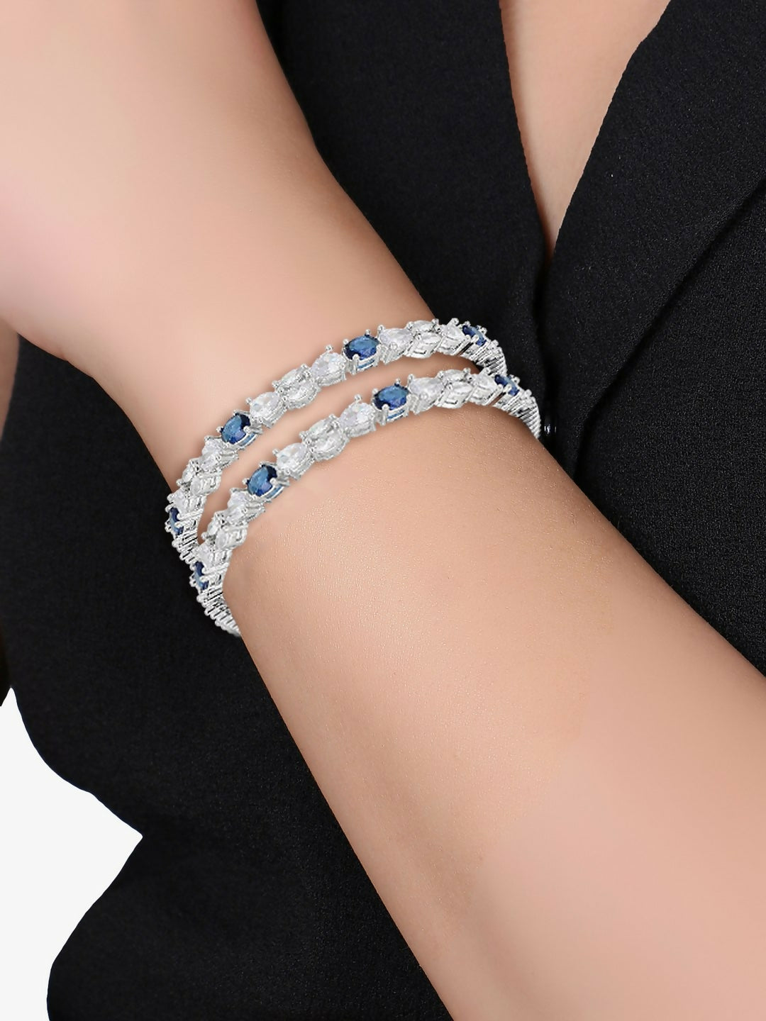 Women Partywear American Diamond Blue Bangles By House of Ree - Distacart
