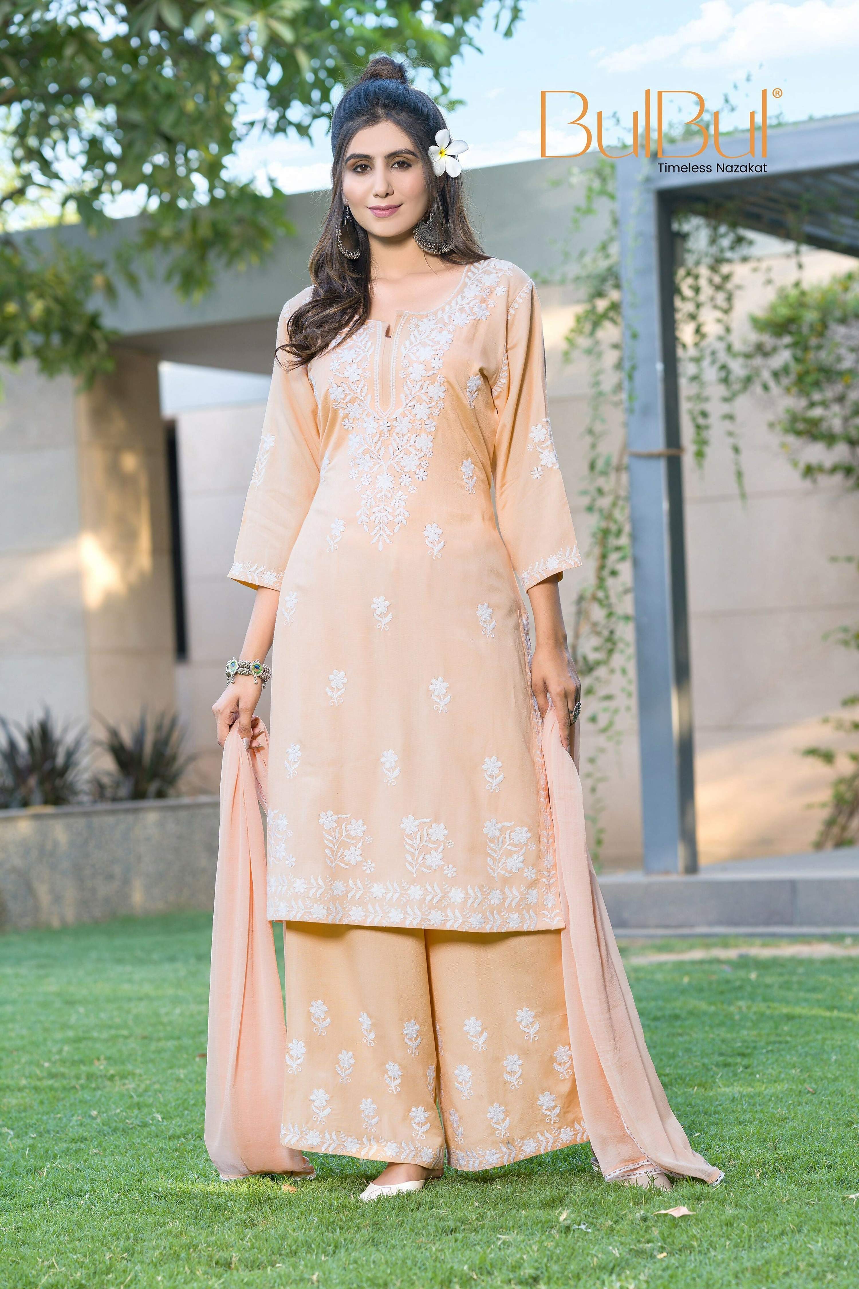 BulBul Meher Rayon Peach Kurta Set with Dupatta