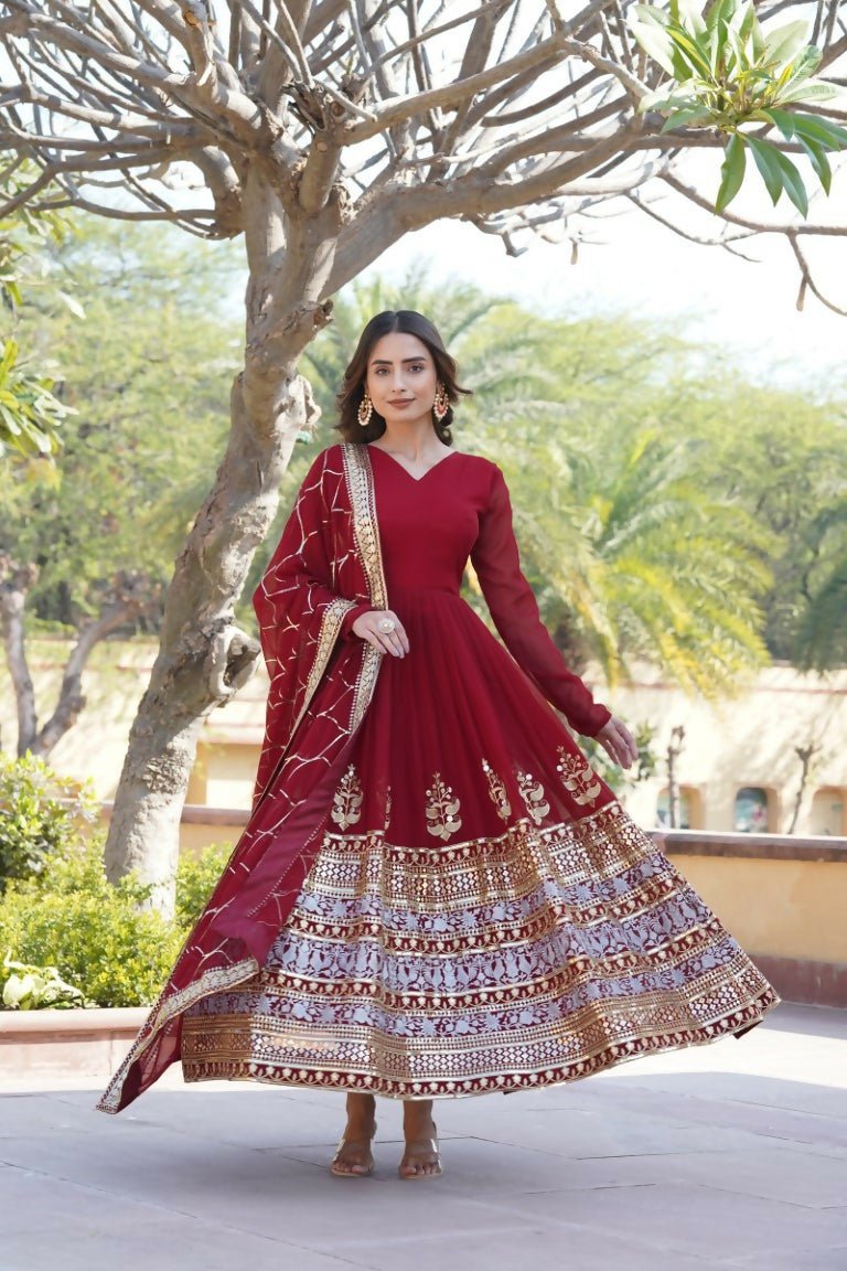 Aastha Fashion Women's Maroon Faux Georgette Sequins Embroidered Anarkali Dress with Dupatta - Distacart