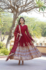 Thumbnail for Aastha Fashion Women's Maroon Faux Georgette Sequins Embroidered Anarkali Dress with Dupatta - Distacart