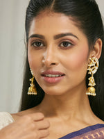 Thumbnail for Nuyug 22K Gold-Plated Elegant Kundan Stone Studded & Pearl Drops Mini Jhumki Dangler Earrings