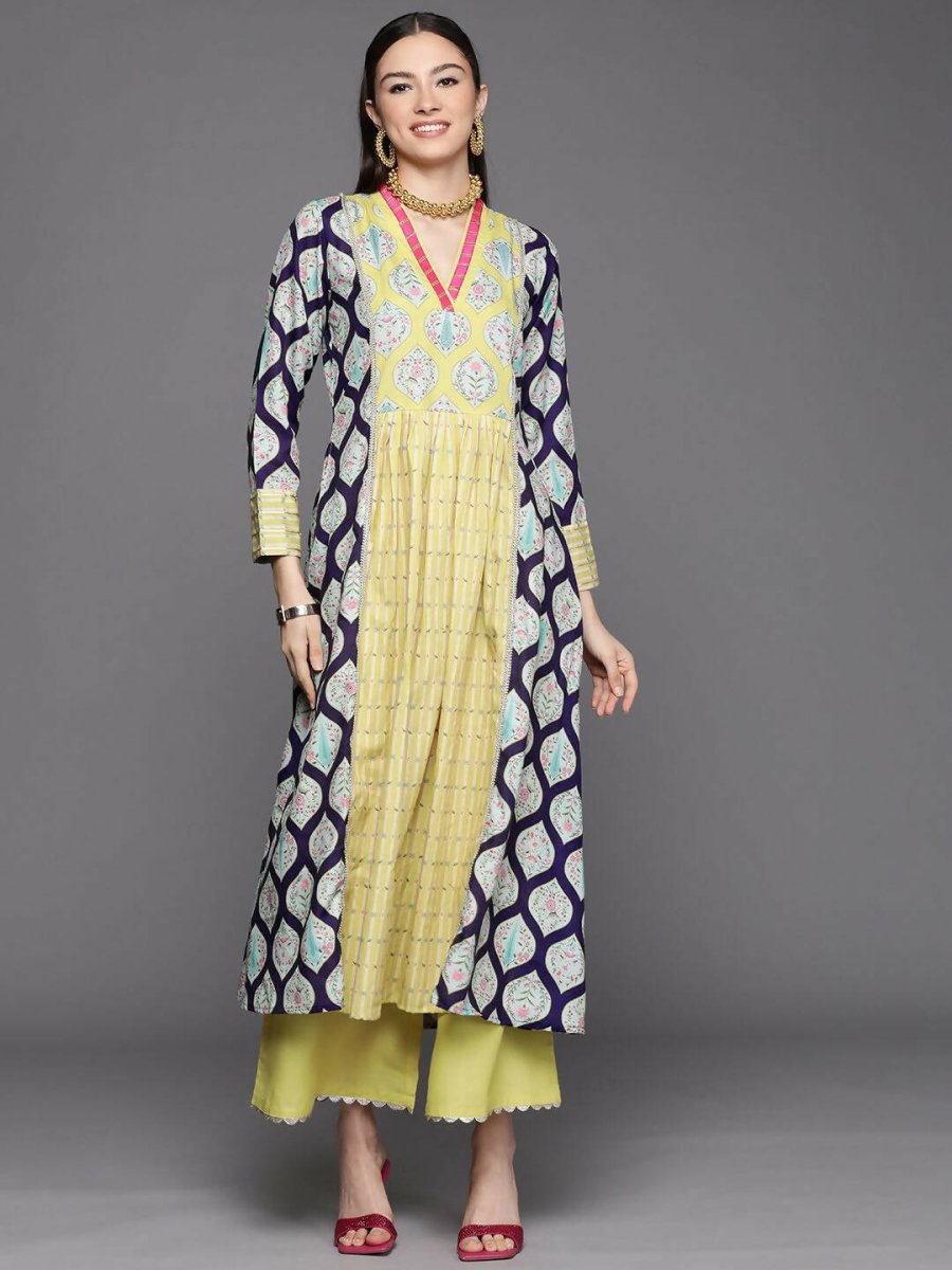 Ahalyaa Womens Yellow Cotton Digital Printed Kurta Palazzo Set - Distacart