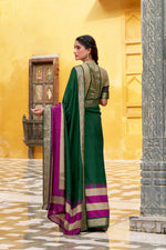 Thumbnail for Vastranavya Green Printed with Zari Weaving Work Poly Cotton Saree & Unstitched Blouse - Distacart