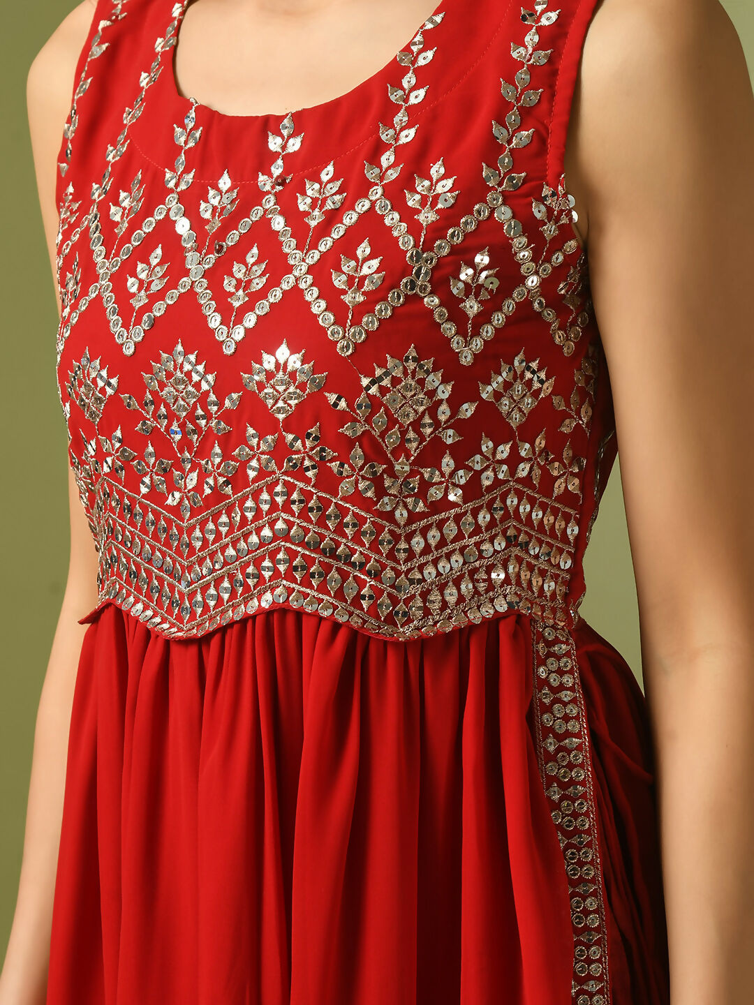 Myshka Women's Red Embroidered Georgette Anarkali Party Kurta Set - Distacart