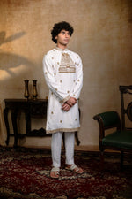 Thumbnail for Falling Raw Silk White Devalaya Kurta By Hilo Design