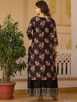 Thumbnail for The52 Black Women's Gorgeous Embroidered Chinon Fabric Straight Kurta Palazzo and Dupatta Set - Distacart