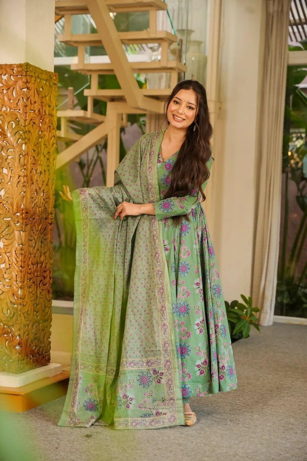 Aayaa Designer Cotton Silk Suit - Light Green - Dista