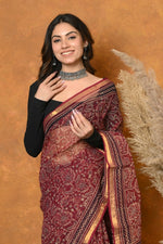 Thumbnail for Very Much Indian Pure Kota Cotton Handblock Printed Saree - Red - Distacart