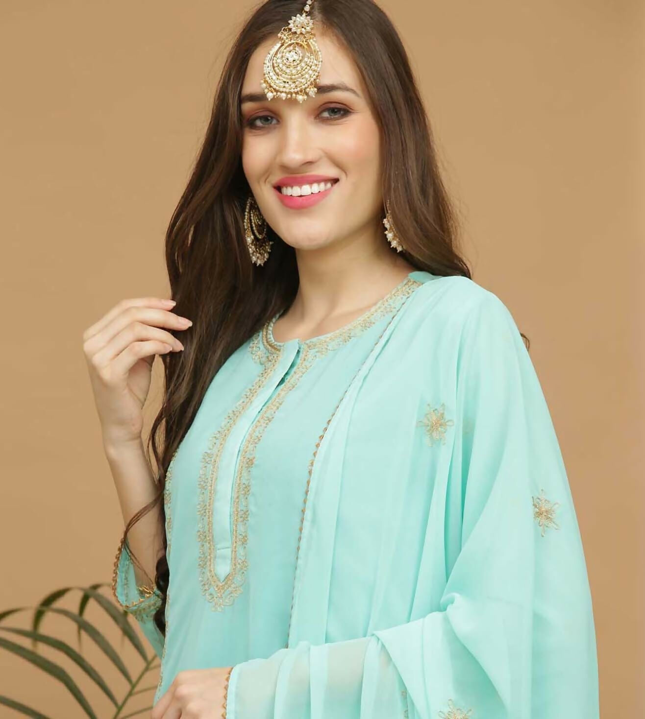 Joban Fashion Turquoise Georgette Lehenga Set