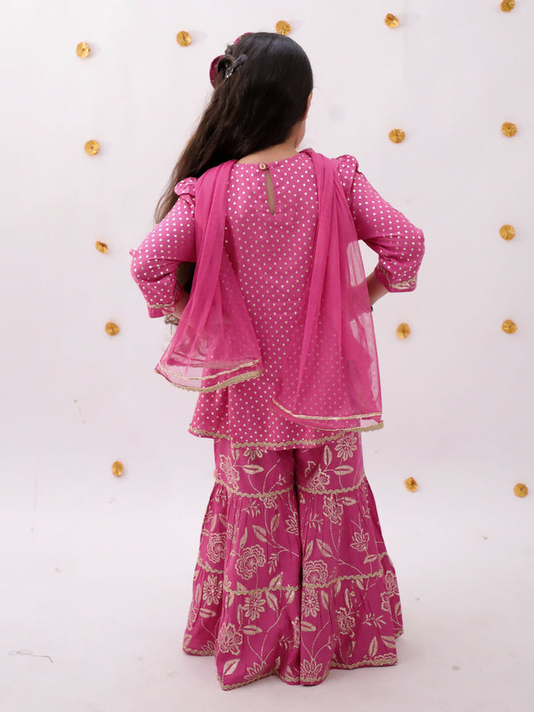 Lil Drama Khilkhilahat Pink Kurta Sharara With Dupatta Set For Girls