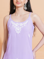 Thumbnail for Pahnaz Luxury Rayon Chikankari Sleeveless Long Kurti-Lavender - Dista