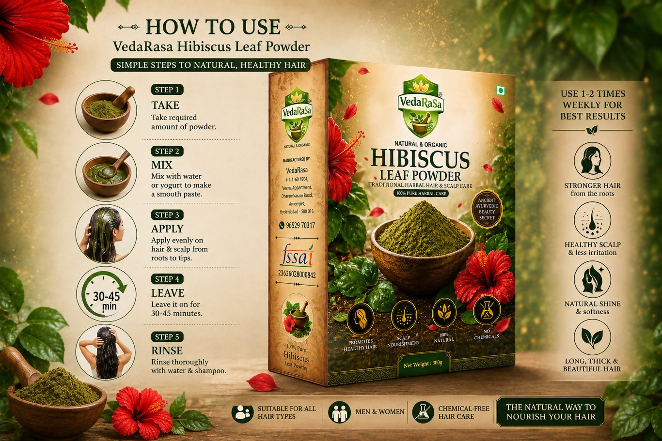 VedaRasa Dried Hibiscus Leaf Powder - Dista