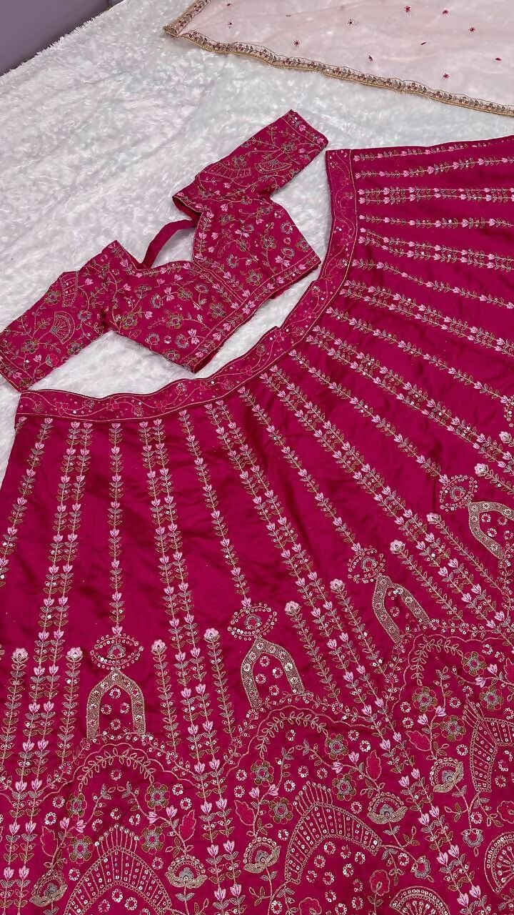 Aastha Fashion Magenta Heavy Slub Silk Designer Wedding Wear Lehenga Choli