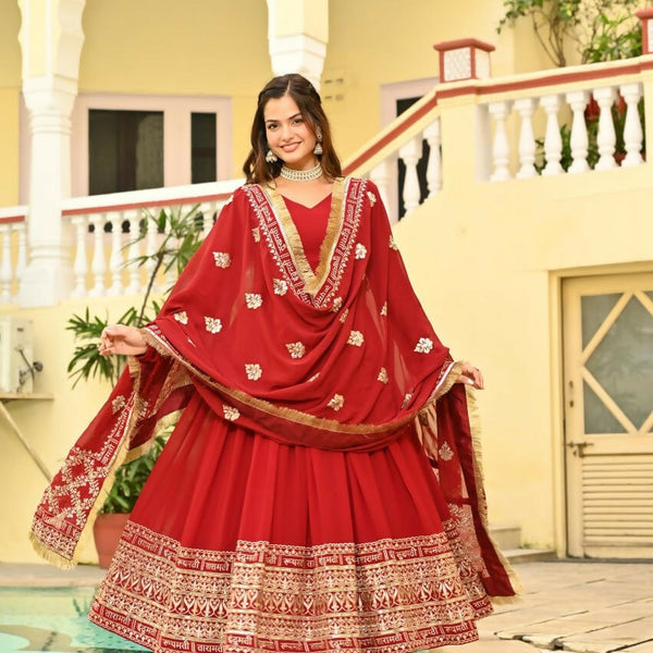 Teeya Creation Red Color Faux Georgette Wedding Wear Embroidery Work Long Gown - Distacart