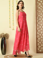 Thumbnail for Myshka Women's Pink Georgette Sleeveless Flayered Party Kurta With Dupatta Set - Distacart