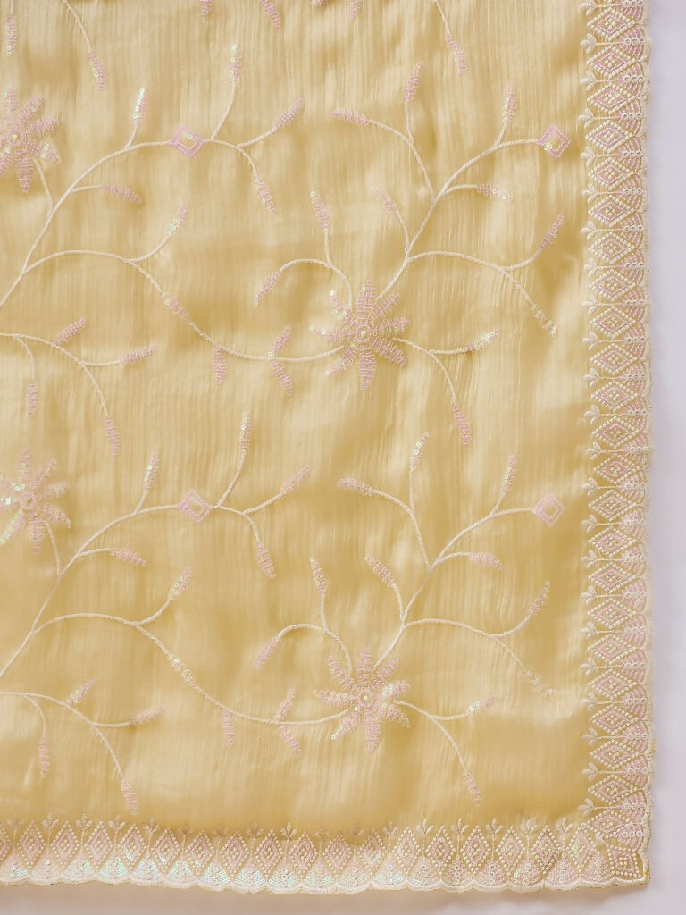 Yellow Tissue Slub Embroidered Saree with Unstitched Blouse - Vairagi - Distacart