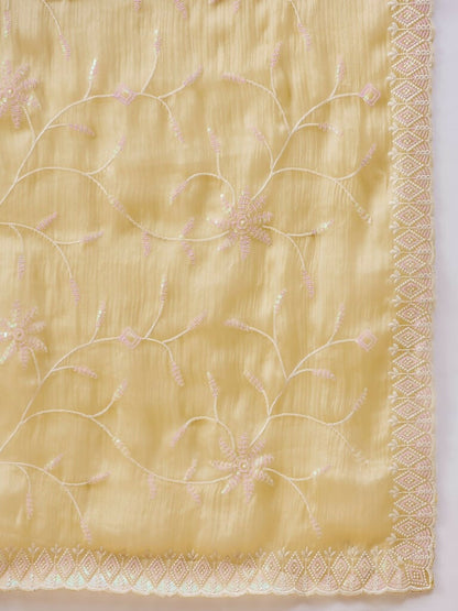 Yellow Tissue Slub Embroidered Saree with Unstitched Blouse - Vairagi - Distacart