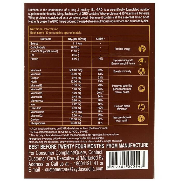 GRD Whey Protein Powder with Vitamins & Minerals - Chocolate Flavor - Distacart