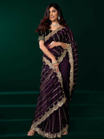 Thumbnail for Joban Fashion Wine Net Party Wear Sarees - Distacart