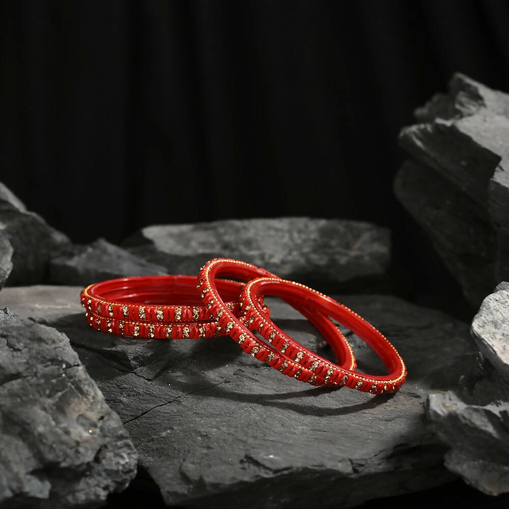Afast Elegant Bridal & Wedding Party Fashion Bangle/Kada Set, Red, Glass, Pack Of 8 Model No- A36 - Distacart