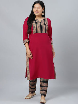 Sztori Plus Size Geometric Printed Straight Kurta With Trousers - Distacart