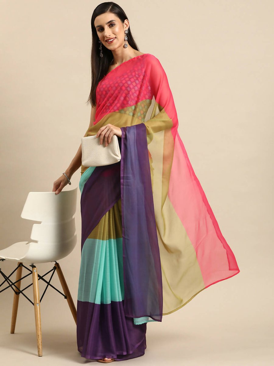 Ahalyaa Women's Traditional Semi Stitch Saree - Blue - Distacart