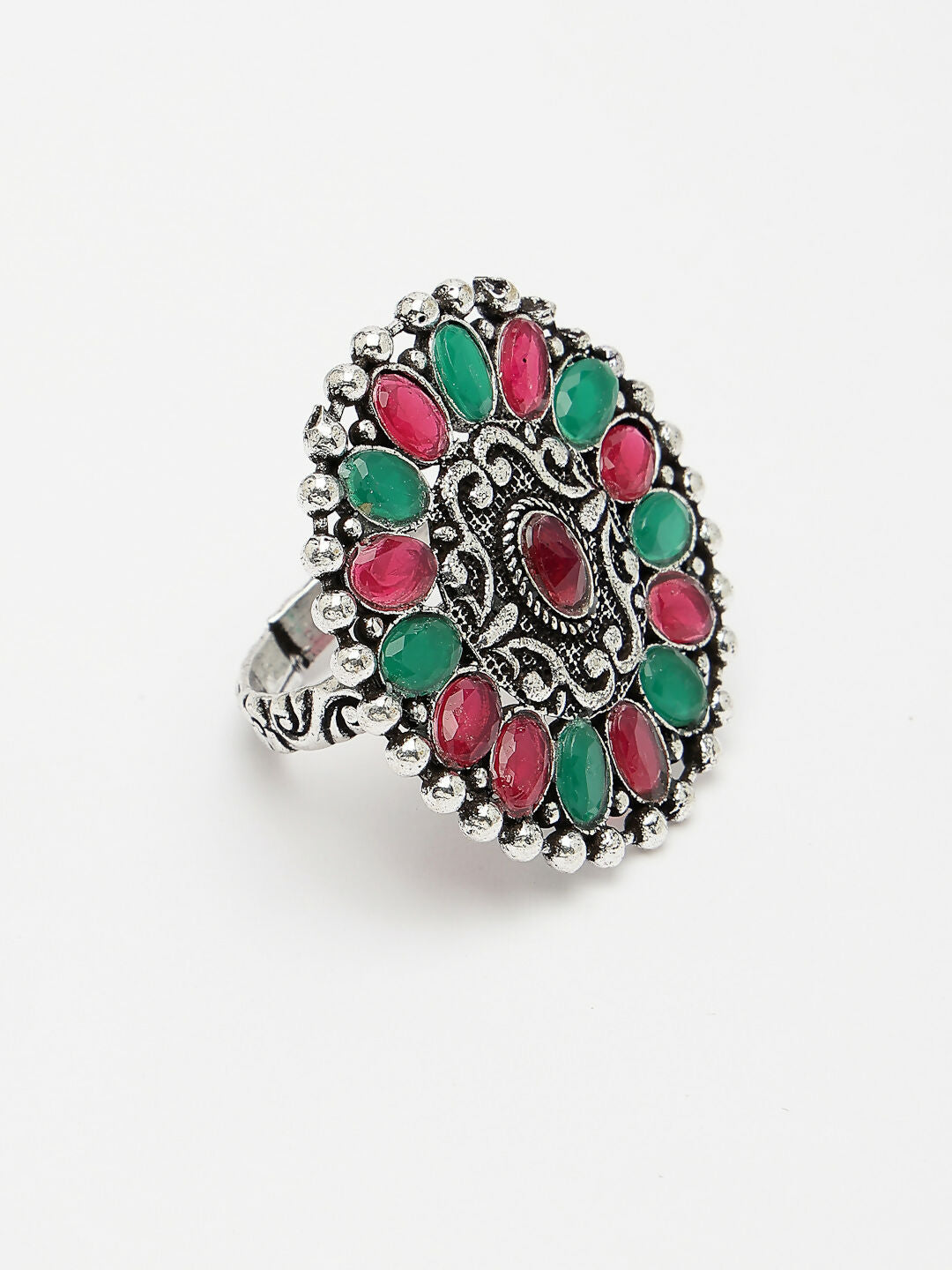 NVR Women's Multicolor Silver-Plated Circular Shape Adjustable Finger Ring - Distacart
