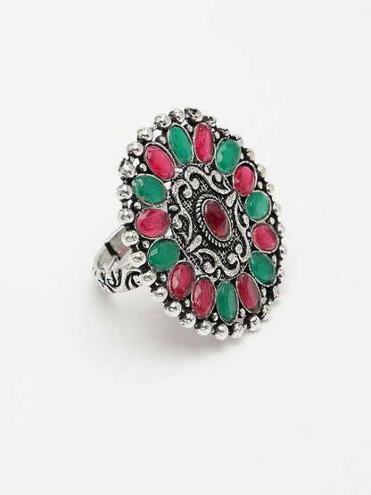 NVR Women's Multicolor Silver-Plated Circular Shape Adjustable Finger Ring - Distacart