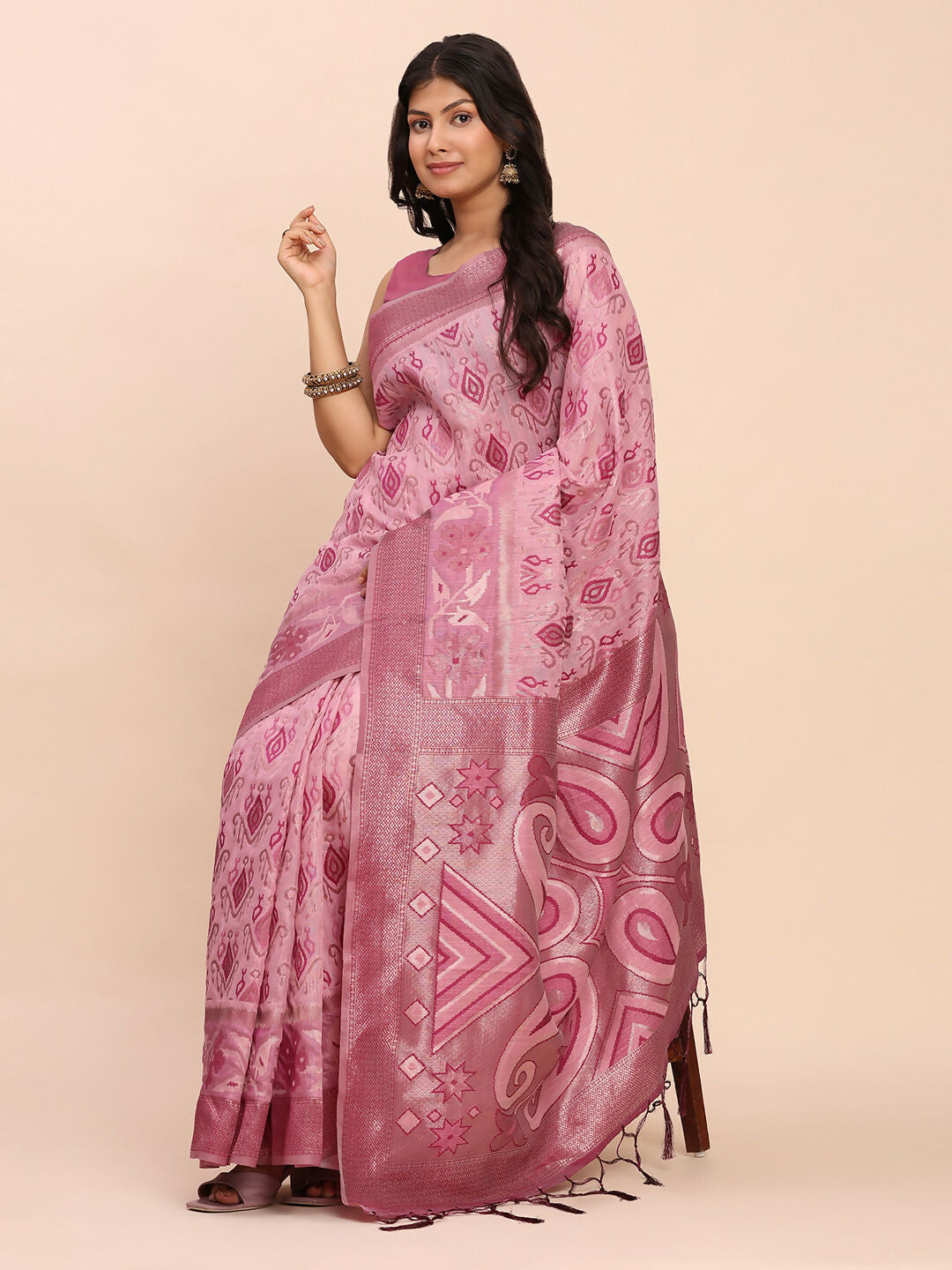 Astita Linen Cotton Light Pink Saree