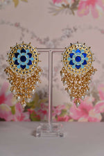 Thumbnail for Blue Mandala Flower Hand Painted Bridal Earrings By House of Ree - Distacart