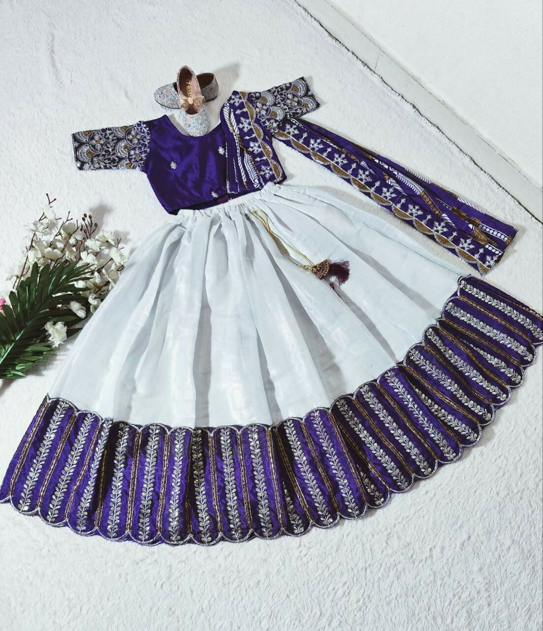 Jyoti Fashion Classy Blue Heavy Chenille Sequins Embroidered Kids Lehenga Choli Set - Distacart
