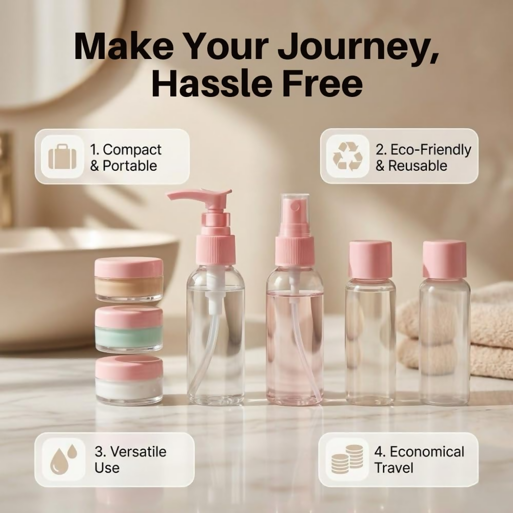 Temperia Travel Bottles for Toiletries - Refillable Empty Mini Containers with Pouch - Dista
