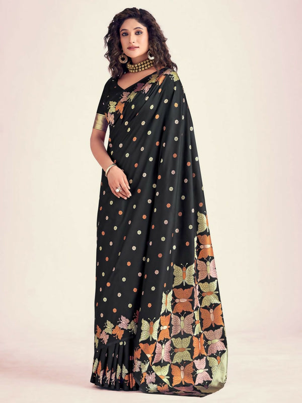 Preksha Creation Banarasi Soft Silk Women Black Saree - Distacart