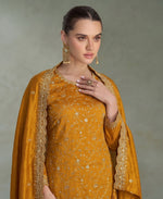 Thumbnail for KC Yellow Silk Straight Suit For Women Heavy Embroidery Work - Dista