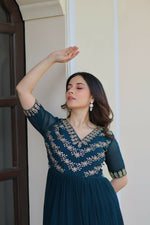 Thumbnail for Teeya Creation Rama Color Faux Georgette Party Wear Hand Embroidery Work Long Gown