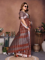 Thumbnail for Aastha Fashion Brown Linen Weaving Saree - Distacart
