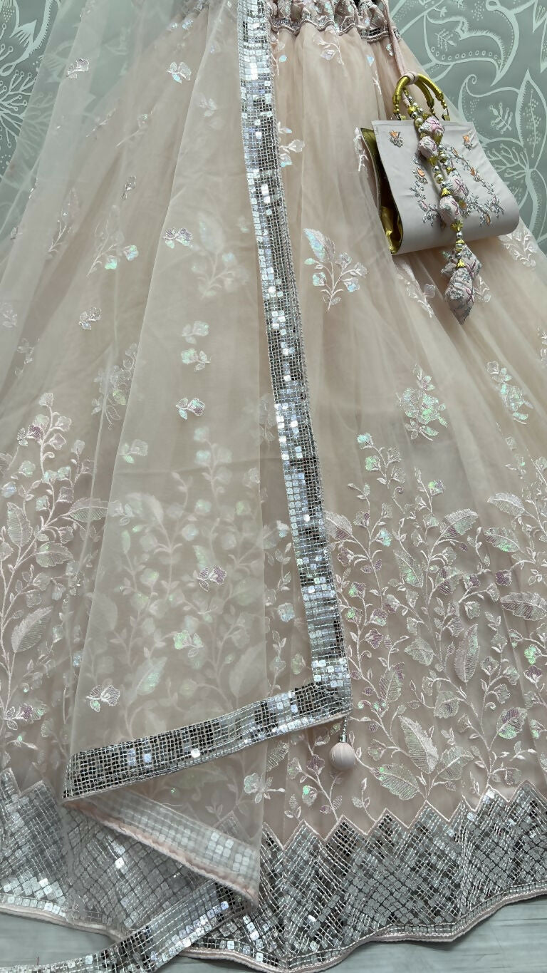 Jyoti Fashion Women's Peach Bridal Net Fancy Sequins with Multi Thread Embroidered Wedding Lehenga Choli - Distacart