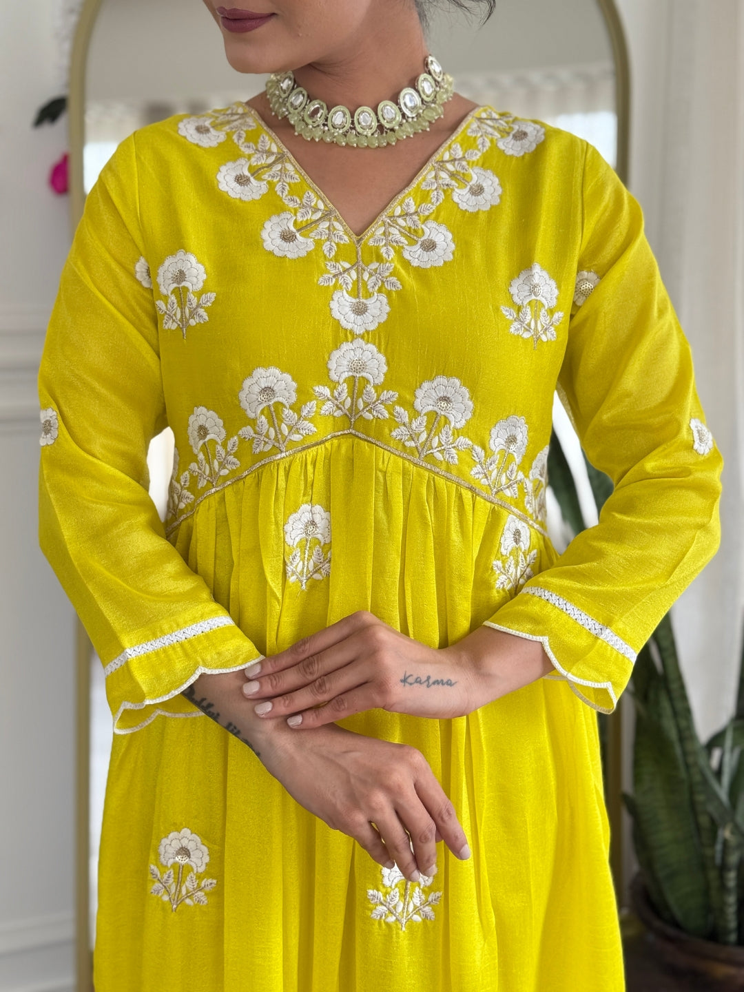 The52 Women's Gorgeous Vichitra Silk Embroidery Flared Kurta with Pant And Dupatta Set