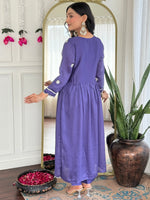 Thumbnail for The52 Women's Gorgeous Vichitra Silk Embroidery Flared Kurta with Pant And Dupatta Set