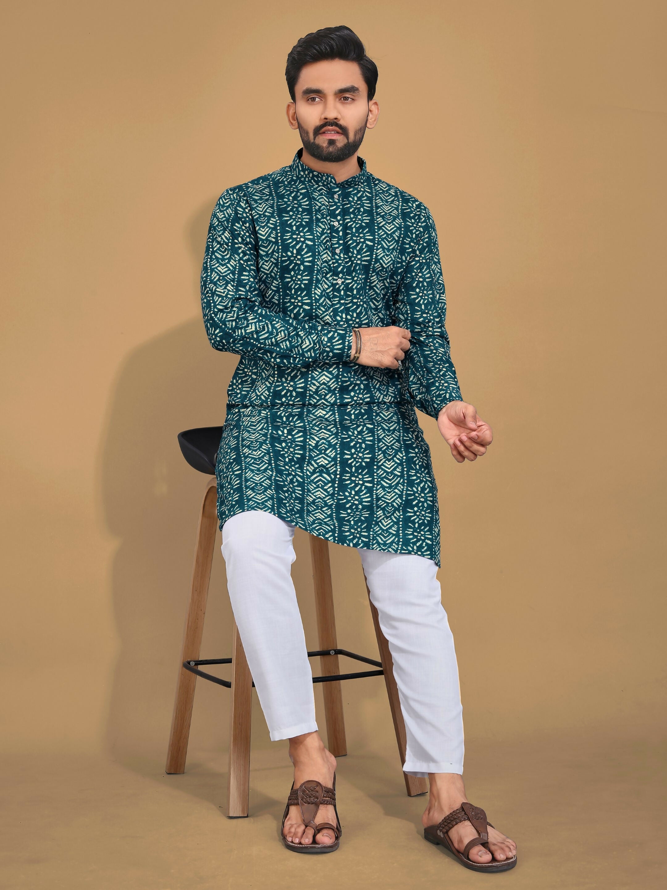 Anaita Teal Printed Cotton Straight Kurta - Distacart