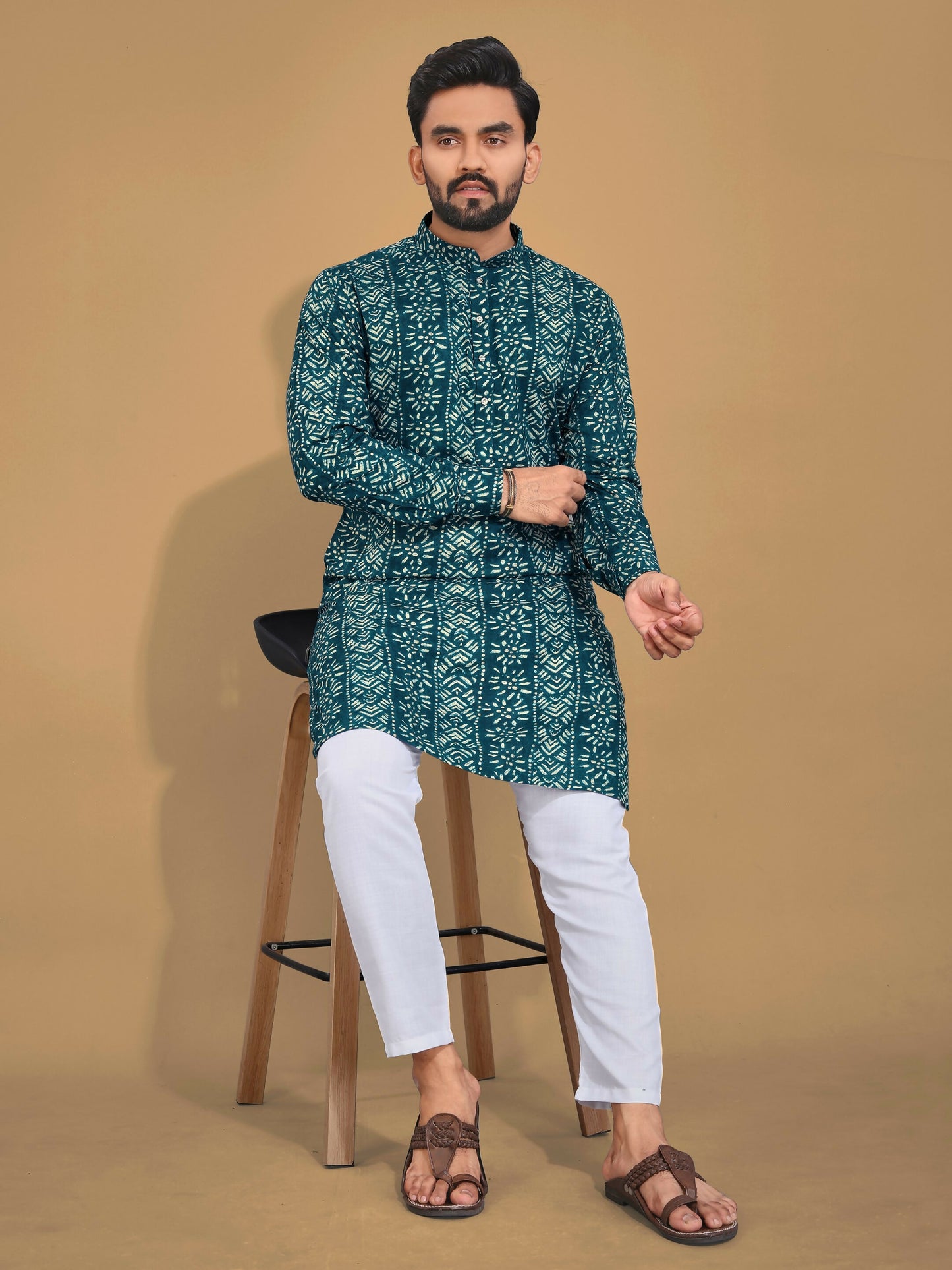 Anaita Teal Printed Cotton Straight Kurta - Distacart