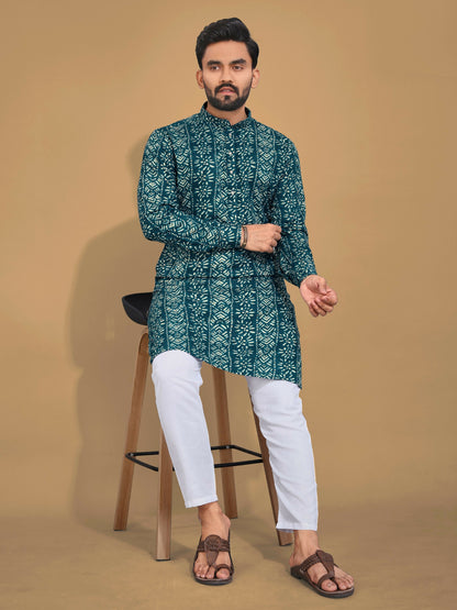 Anaita Teal Printed Cotton Straight Kurta - Distacart