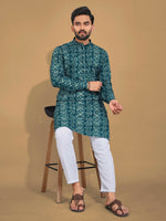 Thumbnail for Anaita Teal Printed Cotton Straight Kurta - Distacart