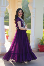 Thumbnail for Joban Fashion Purple Georgette Sequence Embroidery Work Gown