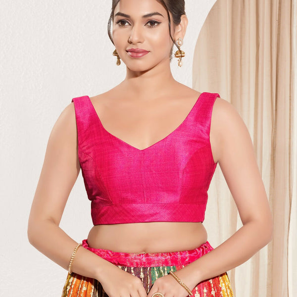 Joban Fashion Dark Pink Mulberry Silk Padded Blouse With Round Neck Sleeveless