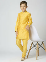 Thumbnail for Joban Fashion Kids Island Full Sleeves Chanderi Kurta, Pyjama Set with Traditional Butta Work - Yellow - Distacart