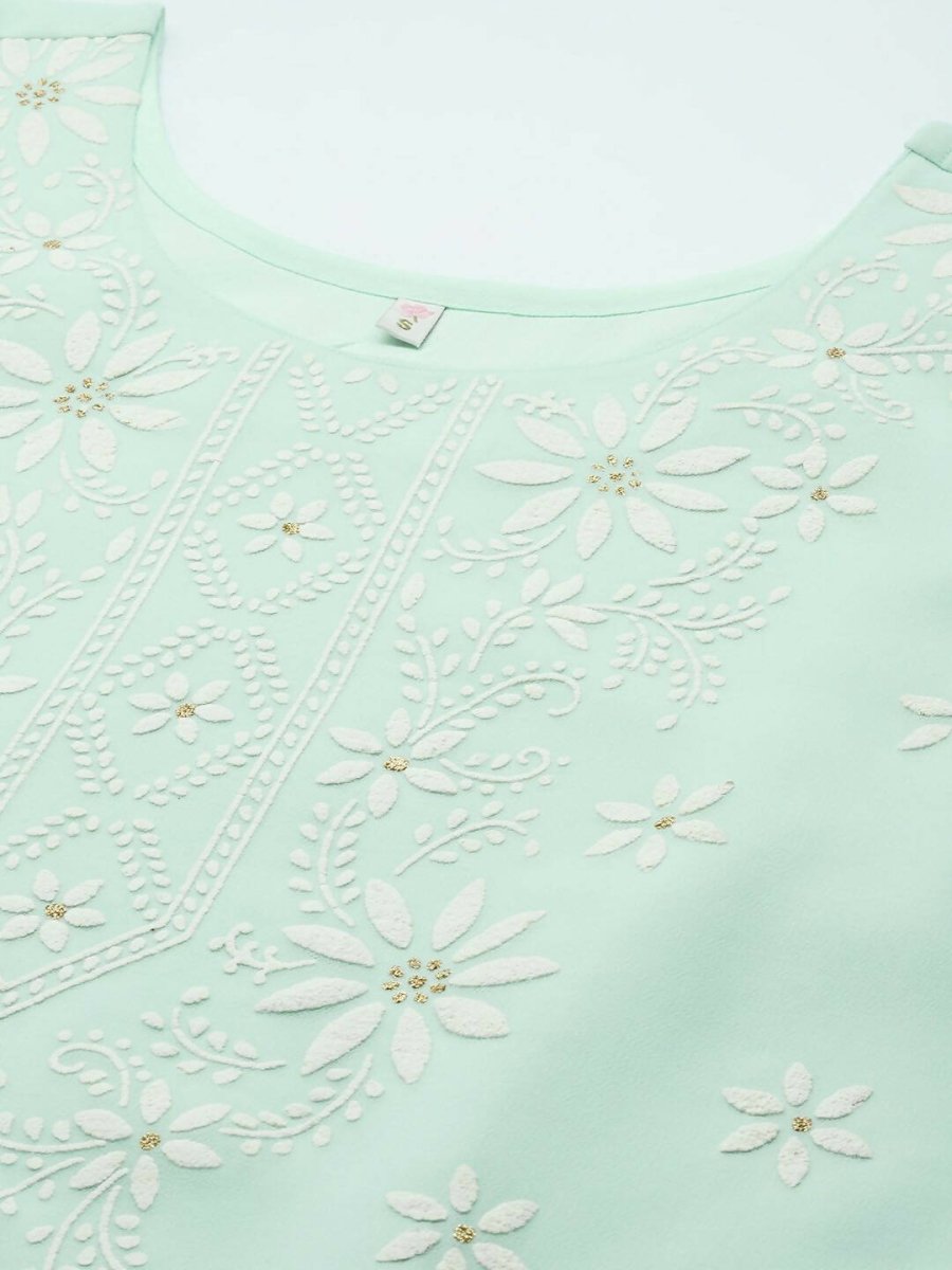 Ahalyaa Women Sea Green Floral Printed Georgette Kurta - Distacart